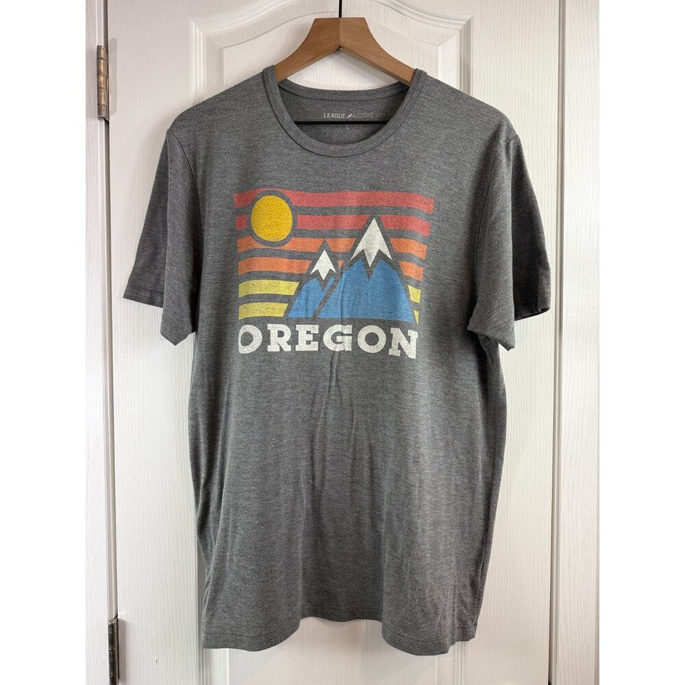 League Active Oregon Graphic Mountain Scene Short Sleeve T Shirt Gray Adult L